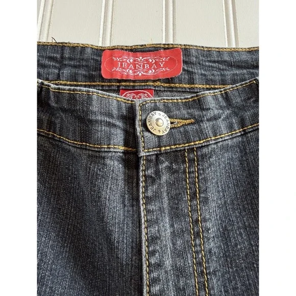 JeanBay Womens 10 Y2K Dark Wash Jeans Embroidered Back Pockets Straight - Picture 7 of 10